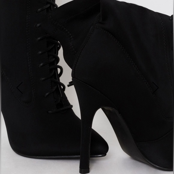 SIMMI London black lycra lace-up pointed stiletto ankle booties size EU37 (US6) - Picture 2 of 7